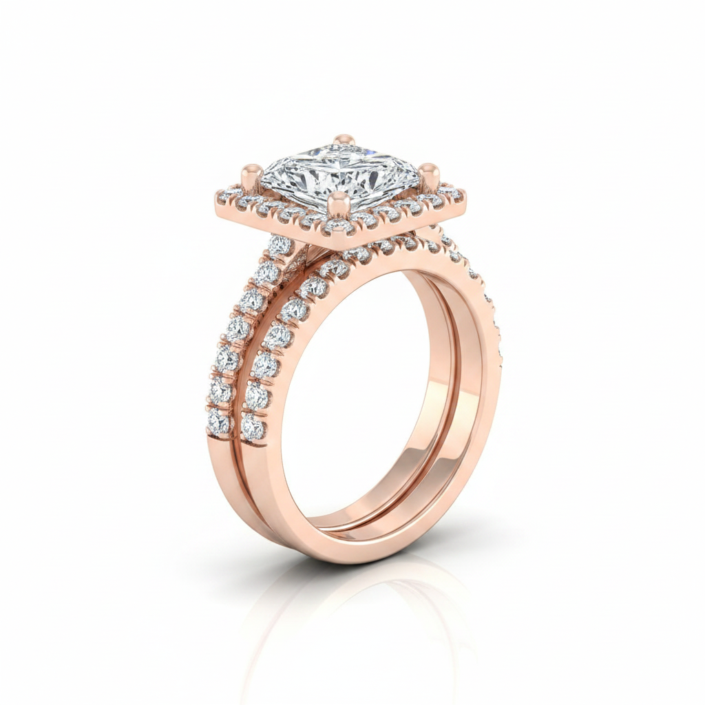 The Allegra Matching Wedding Band, Princess in 14K Rose Gold