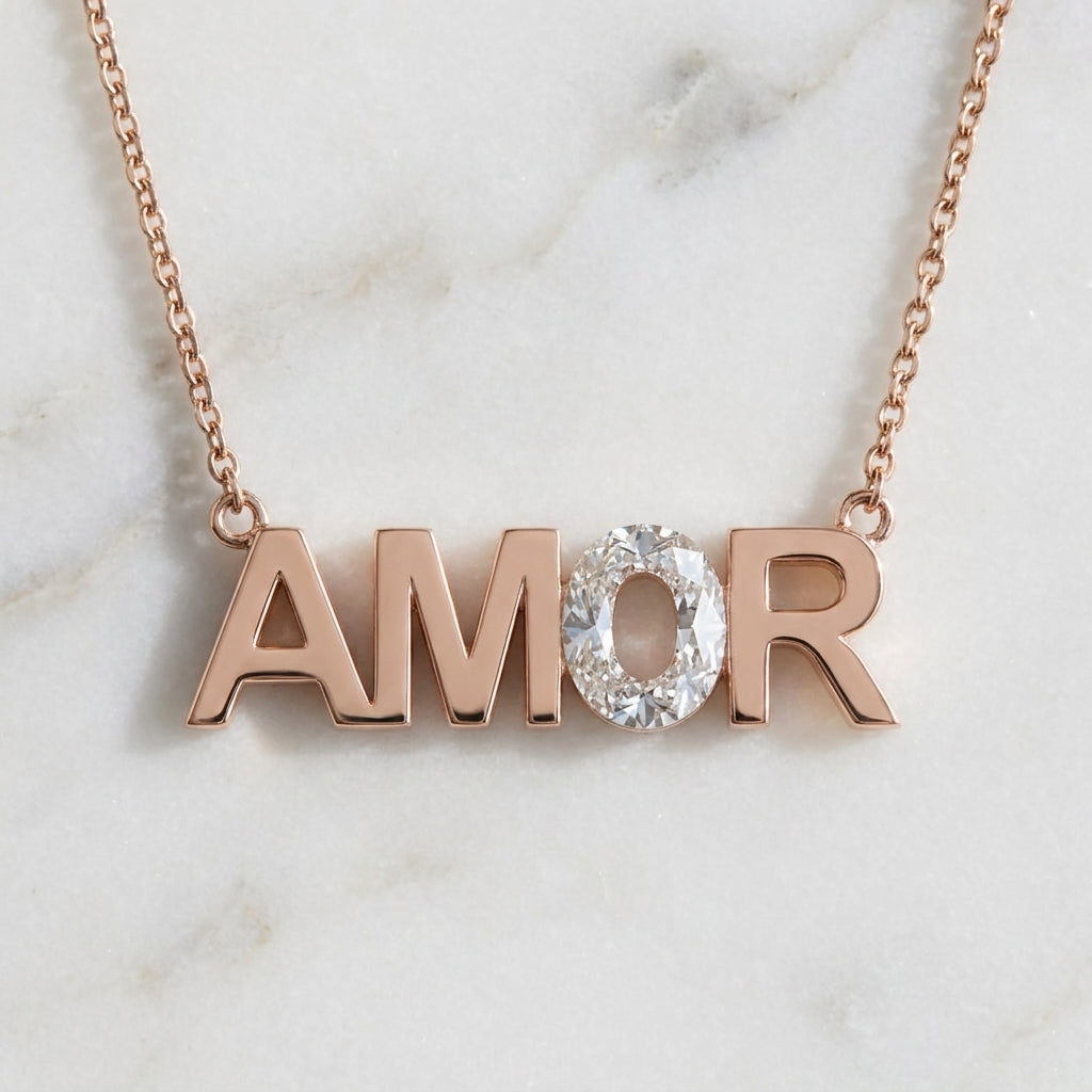 AMOR lab-grown diamond letter necklace in 14K Rose Gold