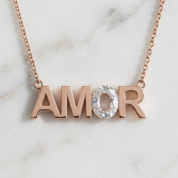 AMOR lab-grown diamond letter necklace in 14K Rose Gold