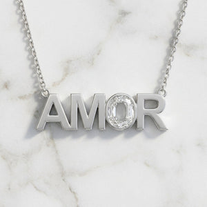 AMOR lab-grown diamond letter necklace in 14K White Gold