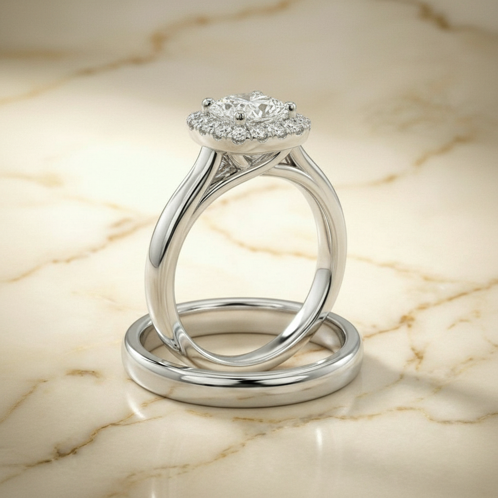 The Amy Matching Wedding Band, Cushion in 18K White Gold