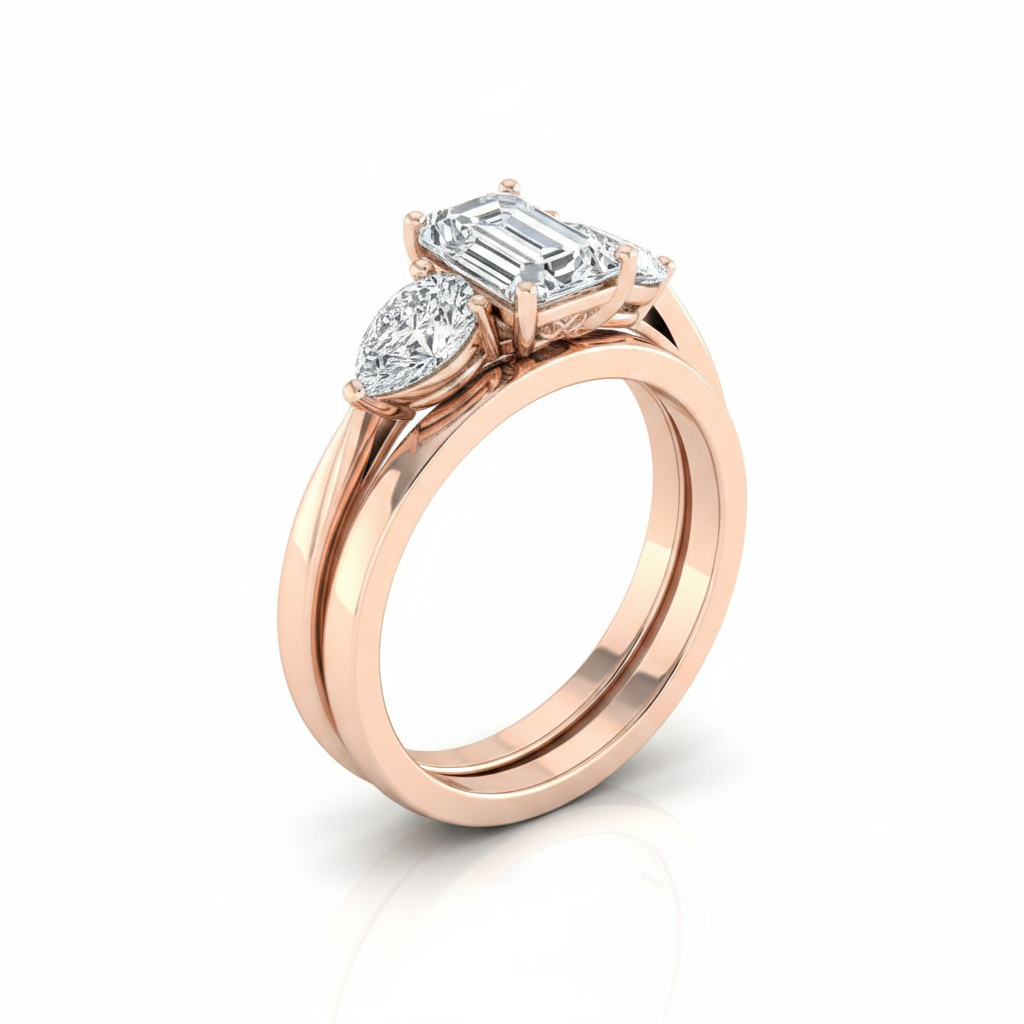 The Angelica Matching Wedding Band, Emerald in 14K Rose Gold