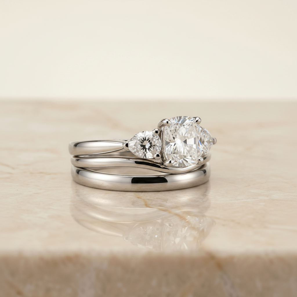 The Angelica Matching Wedding Band, Cushion in 18K White Gold