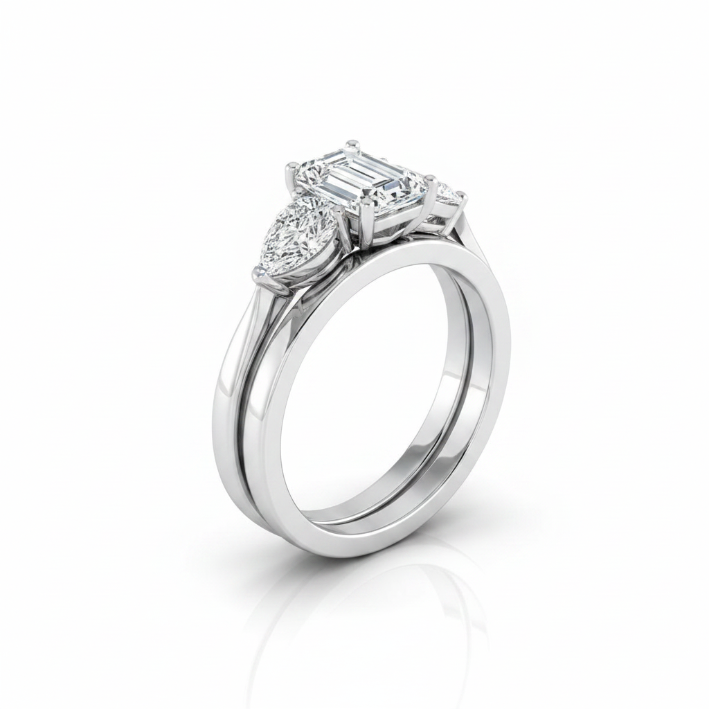 The Angelica Matching Wedding Band, Emerald in 18K White Gold