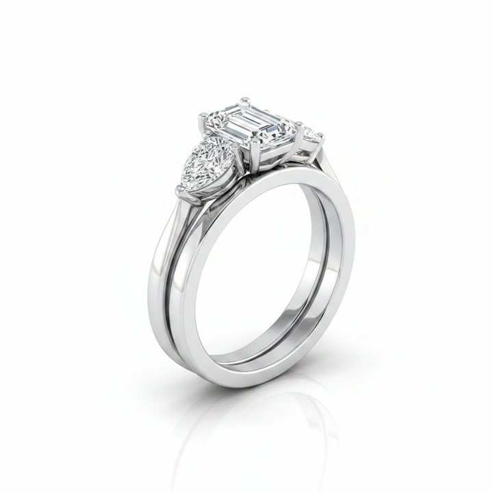 The Angelica Matching Wedding Band, Emerald in 18K White Gold | RockHer