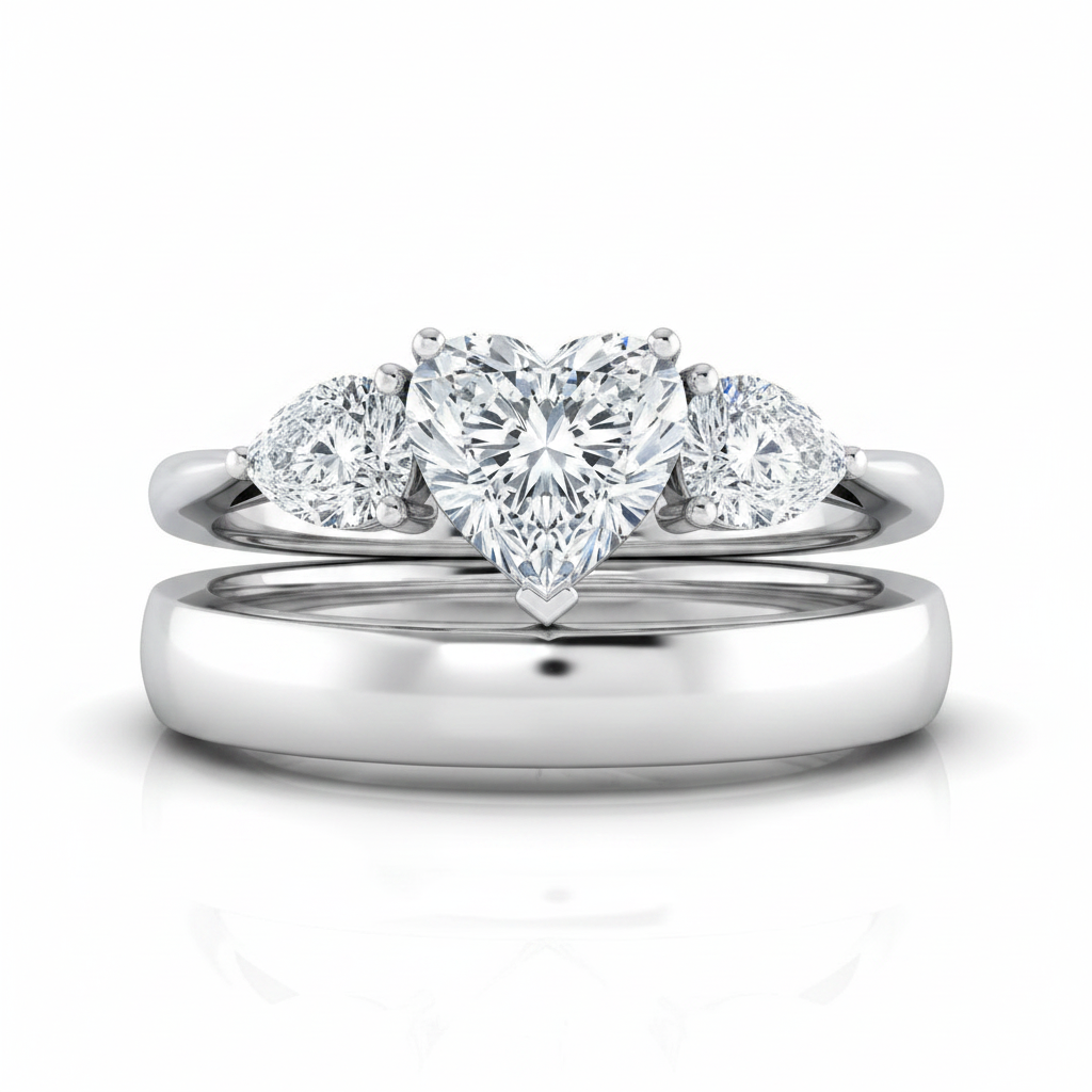 The Angelica Matching Wedding Band, Heart in 18K White Gold