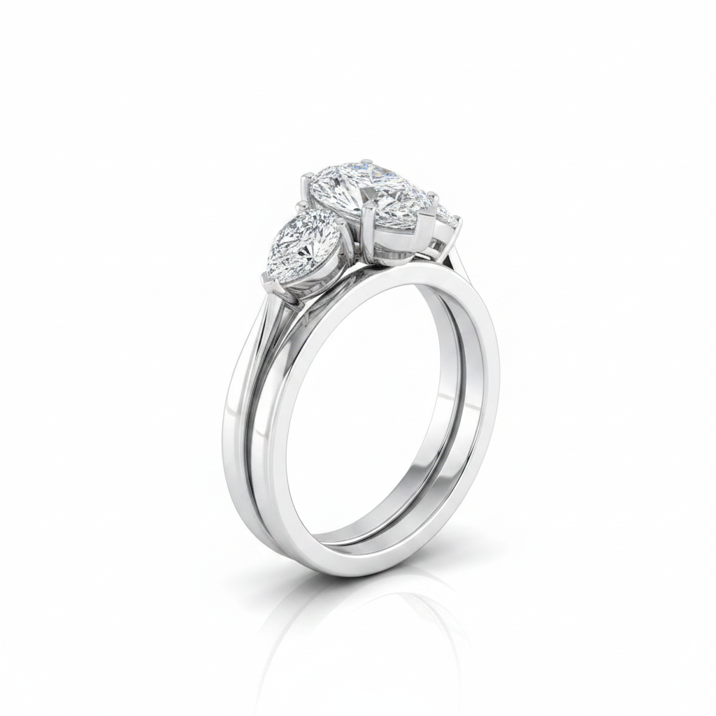 The Angelica Matching Wedding Band, Pear in 18K White Gold