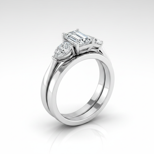 The Angelica Matching Wedding Band, Emerald in Platinum