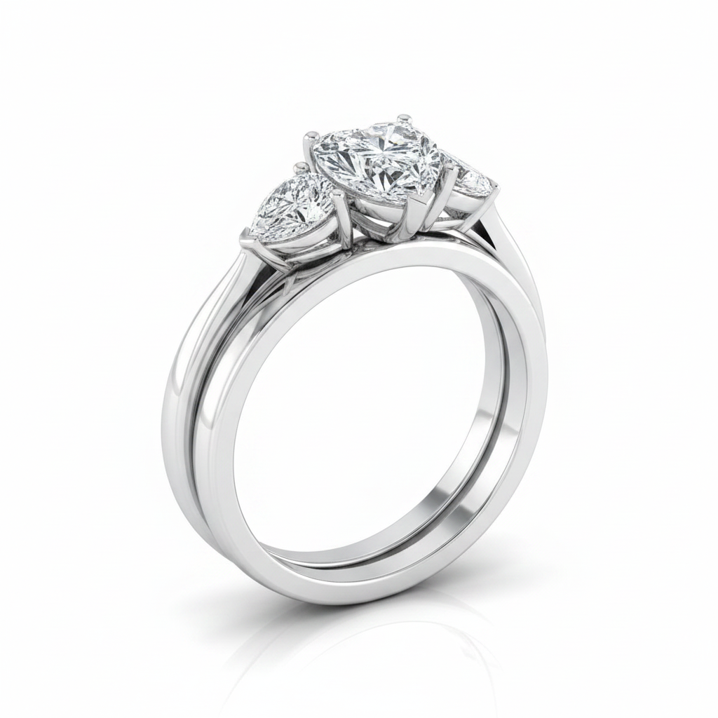 The Angelica Matching Wedding Band, Heart in Platinum