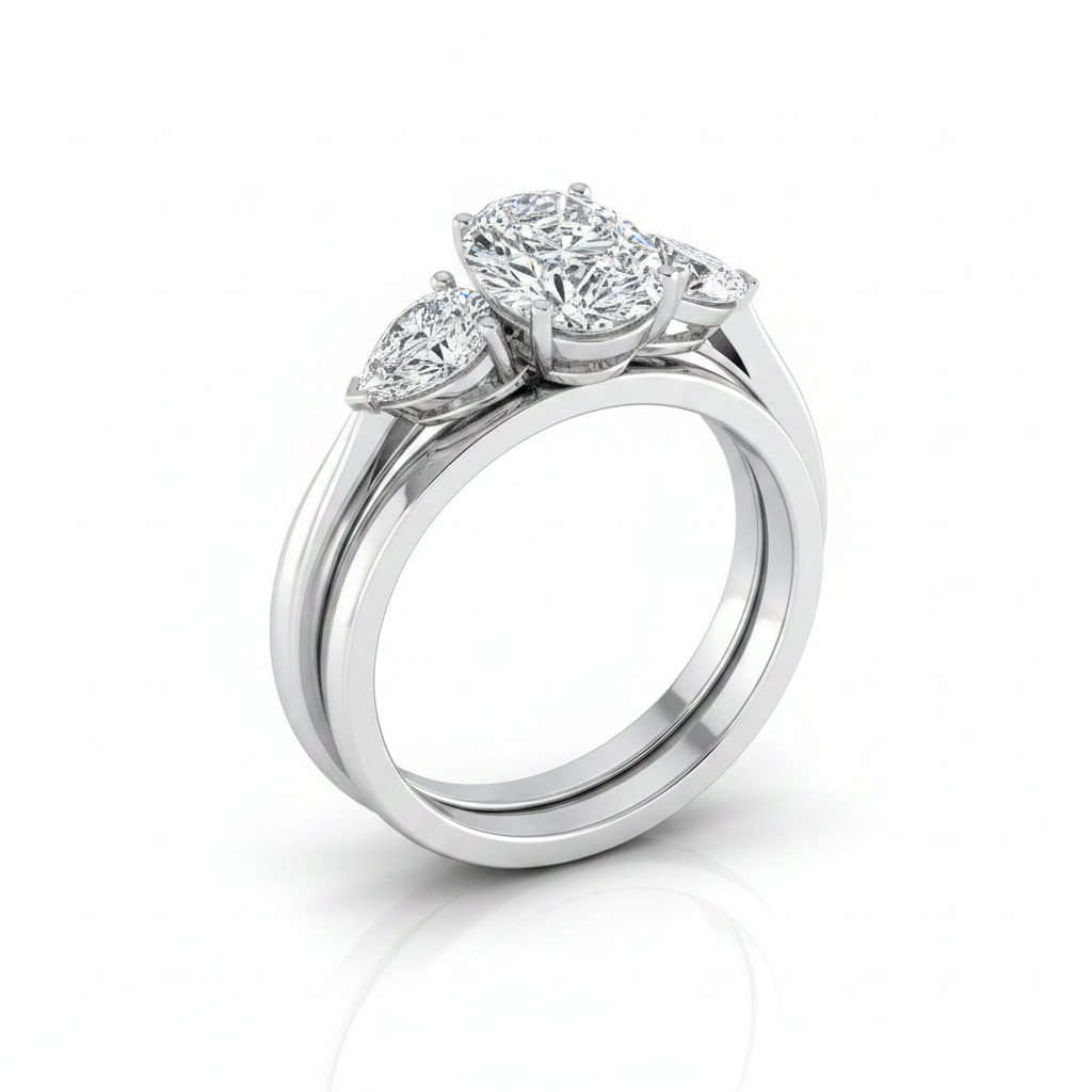 The Angelica Matching Wedding Band, Pear in Platinum