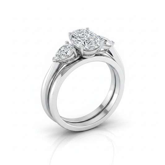 The Angelica Matching Wedding Band, Pear in Platinum