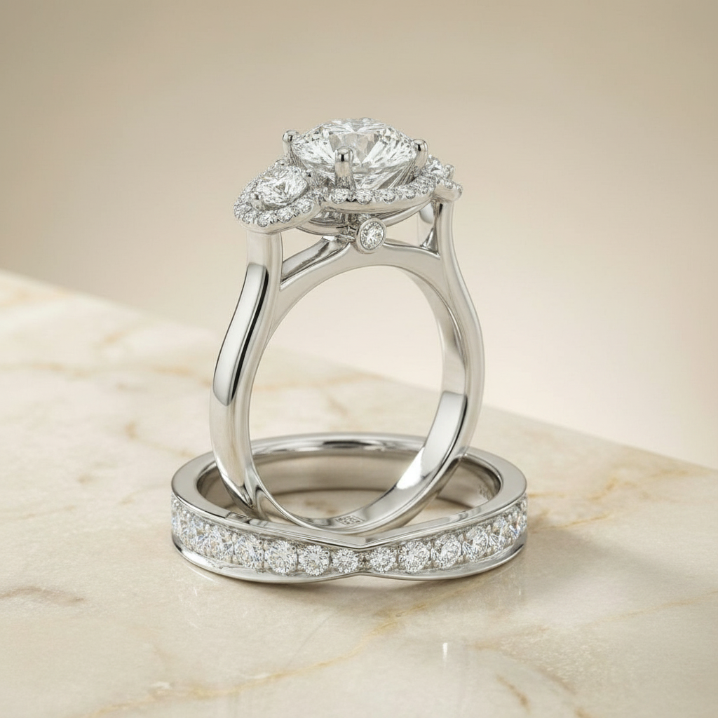The Anna Matching Wedding Band, Round in 18K White Gold