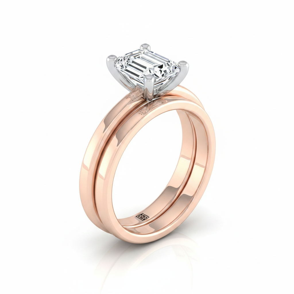 The Annabelle Matching Wedding Band, Emerald in 14K Rose Gold