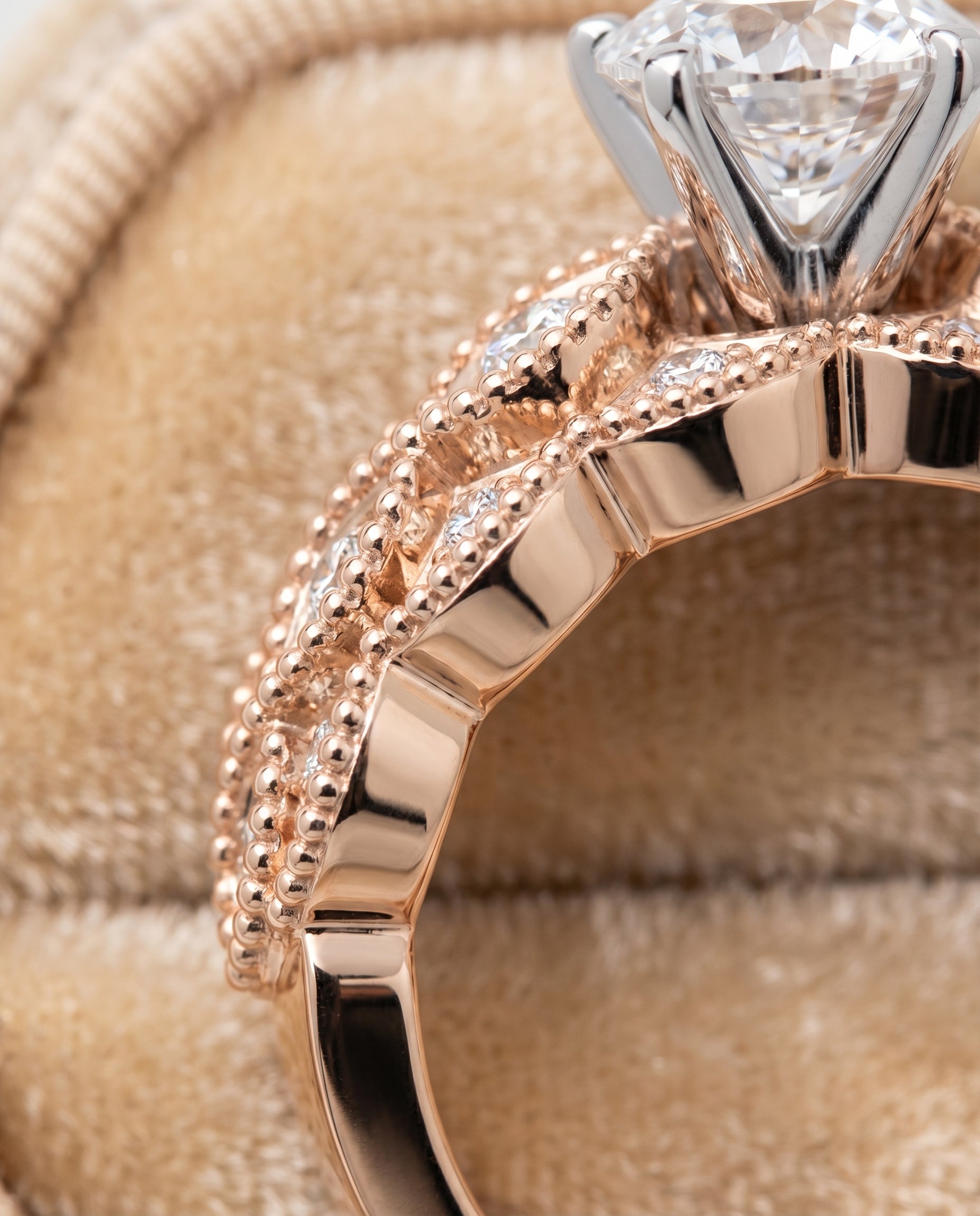 14K Rose Gold band of The Mae round engagement ring setting | RockHer