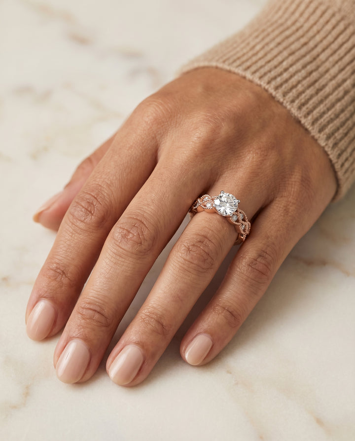 Antique Beaded Scalloped Twist Solitaire in 14K Rose Gold