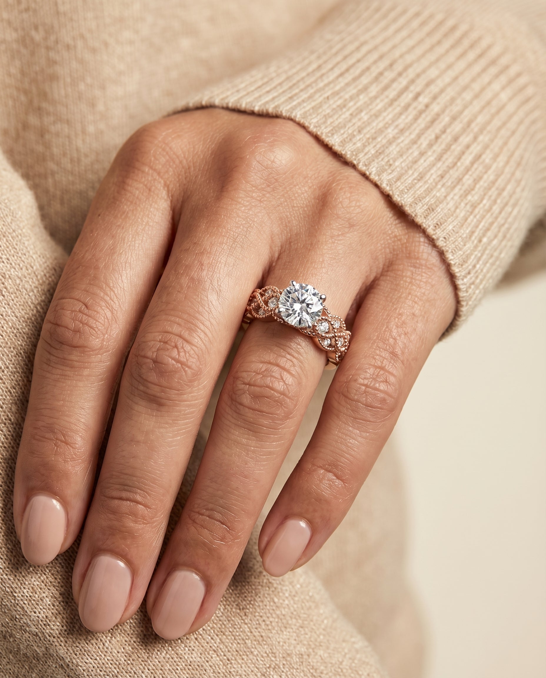 The Mae setting for round diamonds, made to order in 14K Rose Gold | RockHer