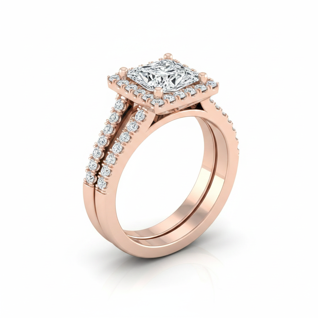 The Aretha Matching Wedding Band, Princess in 14K Rose Gold