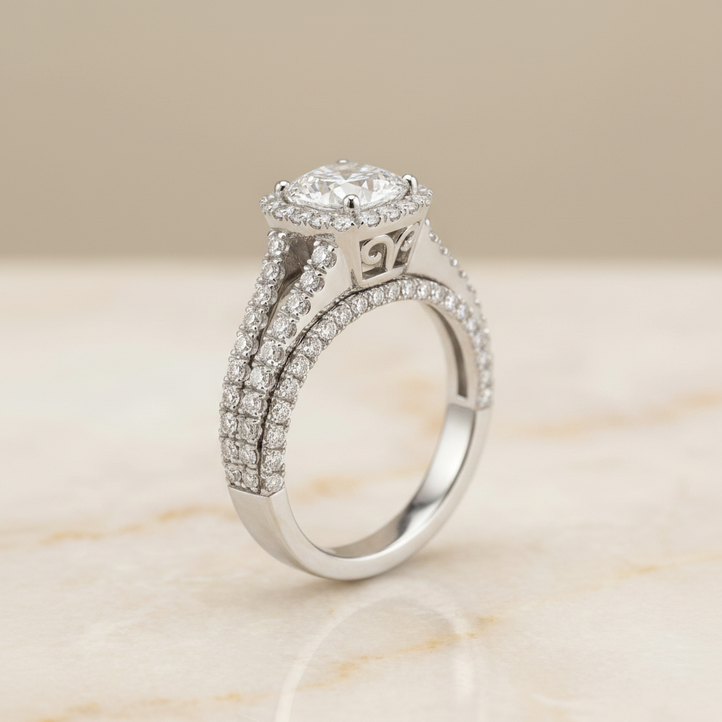 The Aretha Matching Wedding Band, Cushion in 18K White Gold