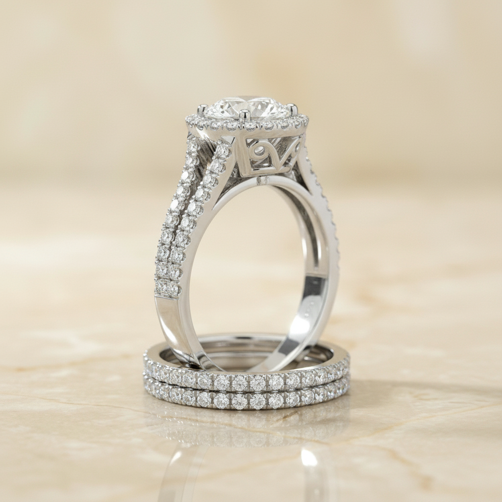 The Aretha Matching Wedding Band, Round in 18K White Gold