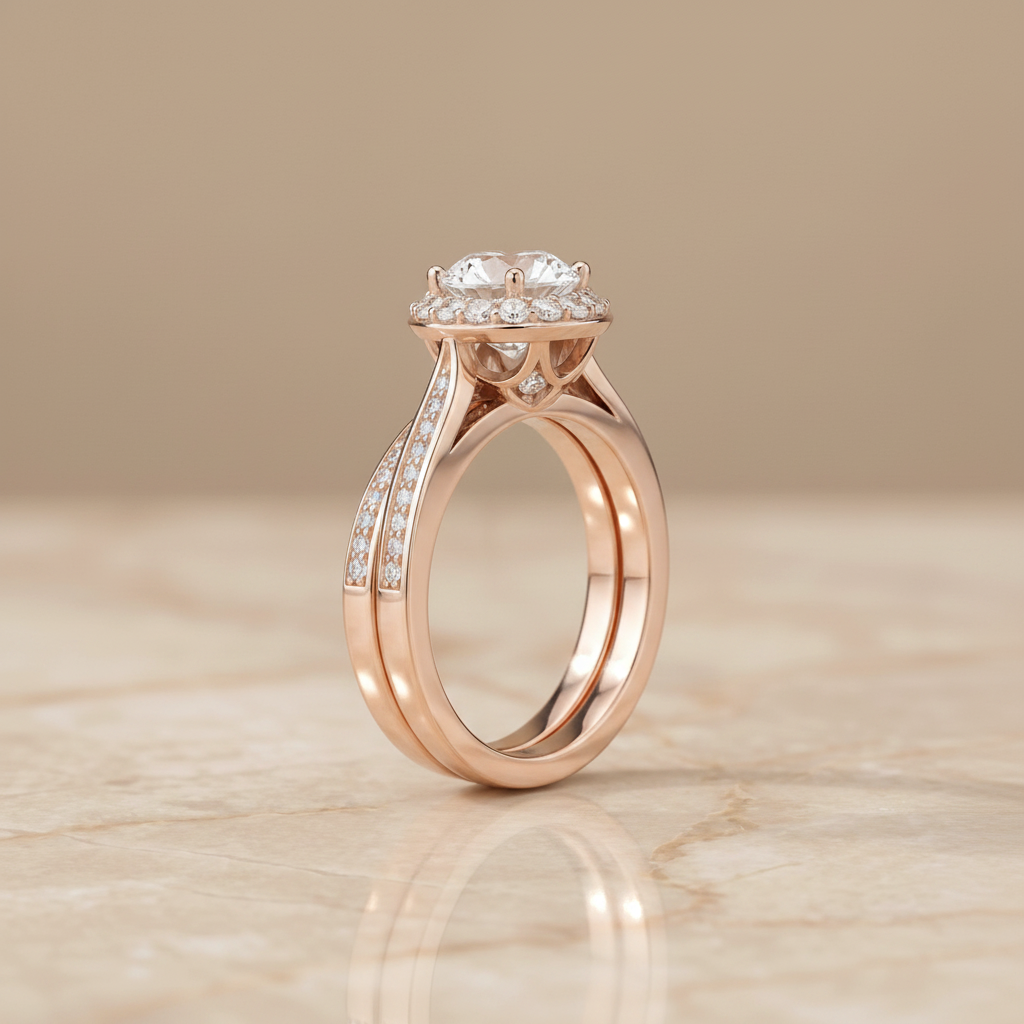 The Aria Matching Wedding Band, Round in 14K Rose Gold