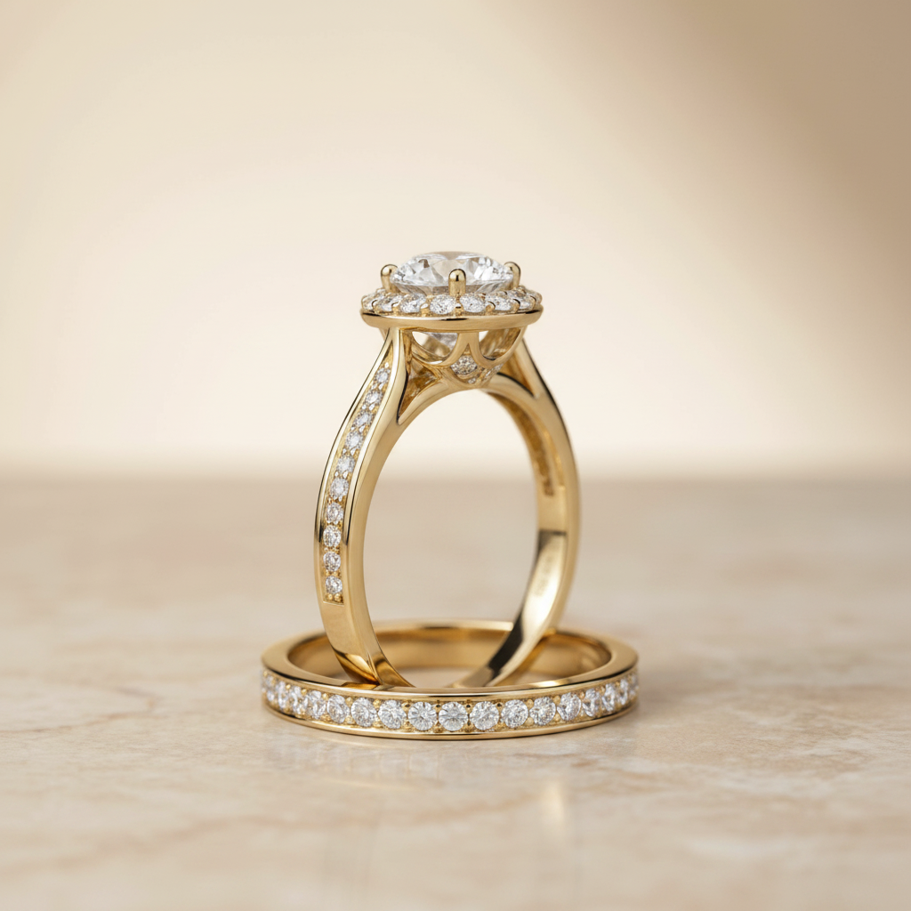 The Aria Matching Wedding Band, Round in 18K Yellow Gold
