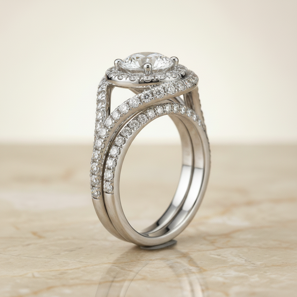 The Ariana Matching Wedding Band, Round in 18K White Gold