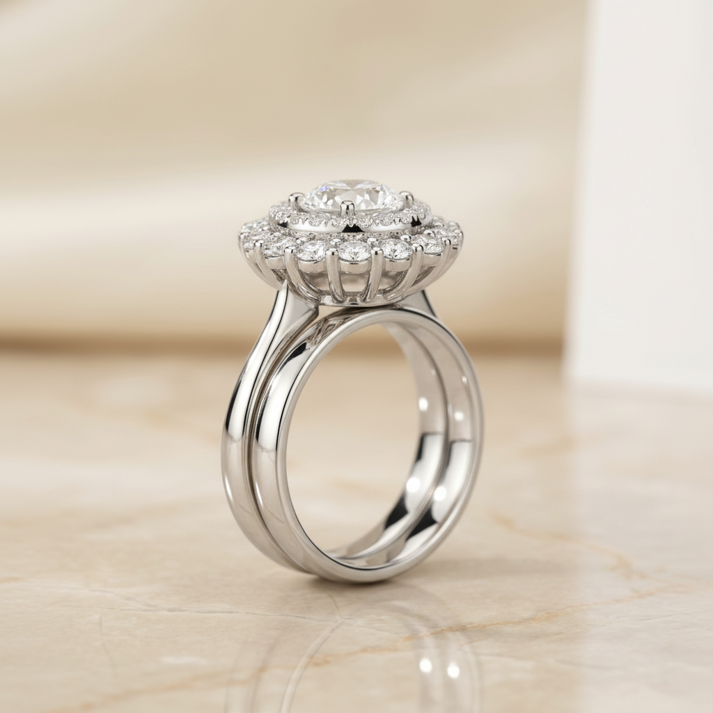 The Arietta Matching Wedding Band, Round in 18K White Gold