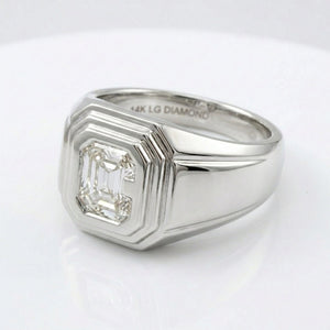 Women's Art Deco lab-grown diamond letter signet ring in 14K White Gold, letter C, product photography