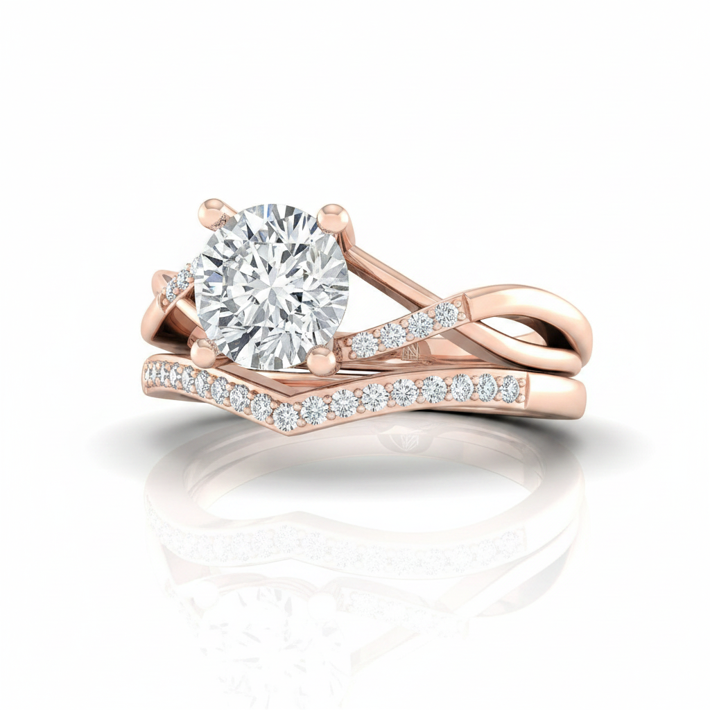The Athena Matching Wedding Band, Round in 14K Rose Gold