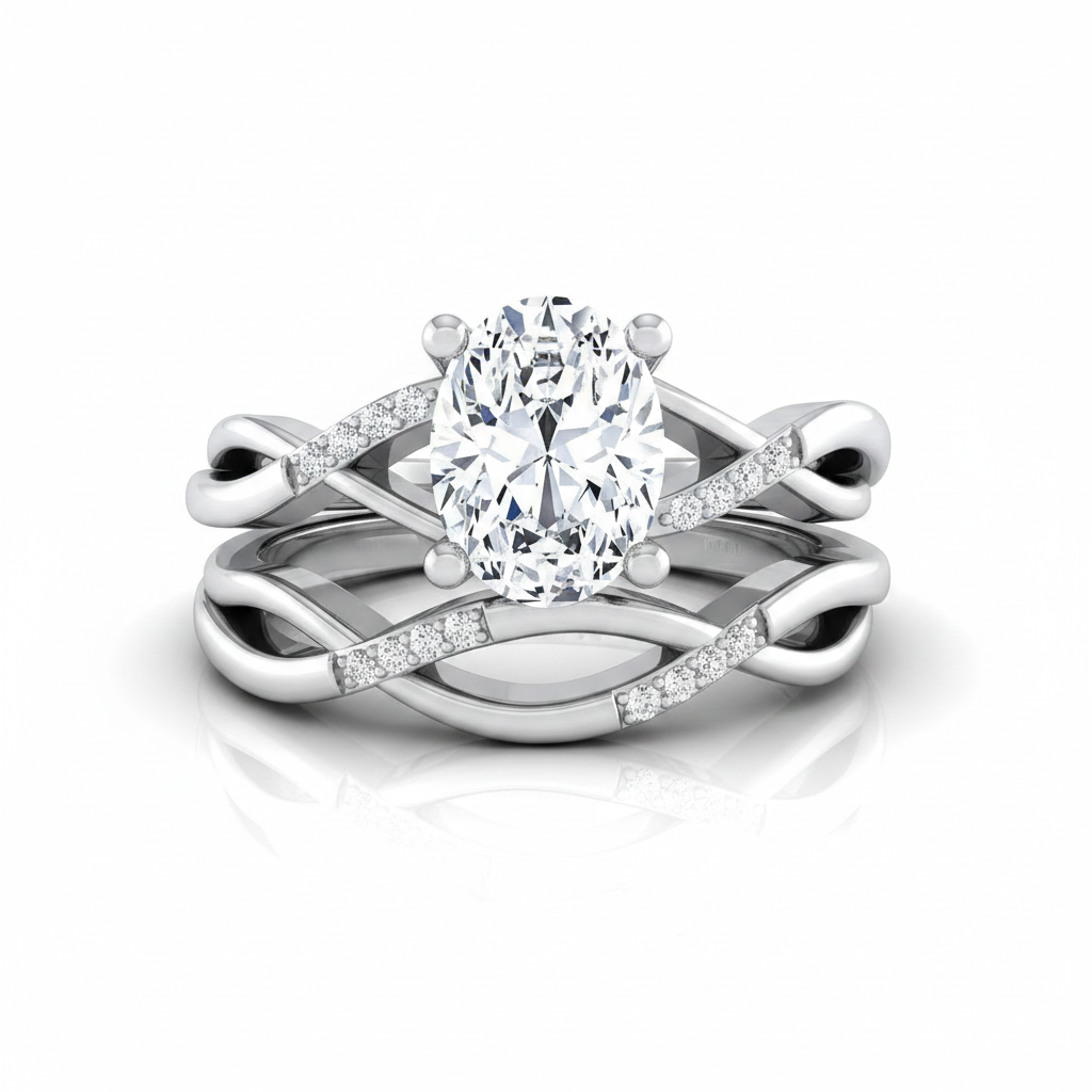The Athena Matching Wedding Band, Oval in 18K White Gold