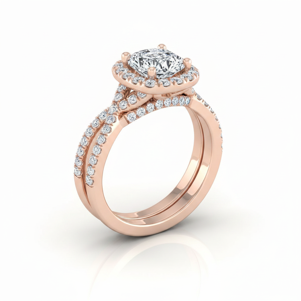 The Audra Matching Wedding Band, Cushion in 14K Rose Gold