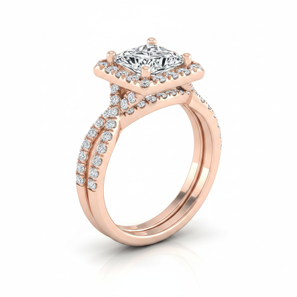 The Audra Matching Wedding Band, Princess in 14K Rose Gold