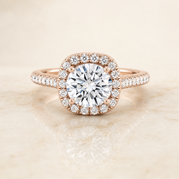 The Bianca Classic Prong Halo Round Engagement Ring Setting in 14K Rose Gold