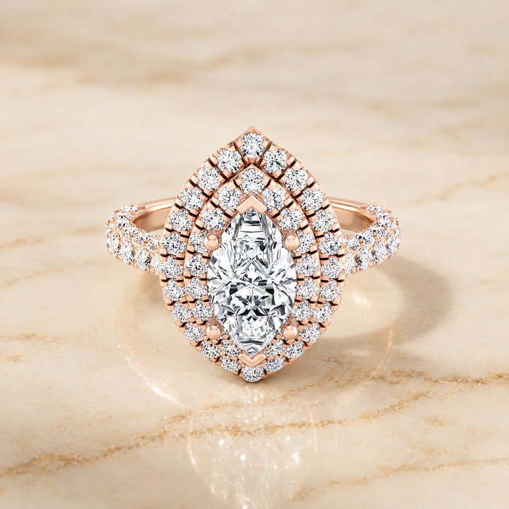 The Dinah Double Halo Marquise Engagement Ring Setting in 14K Rose Gold