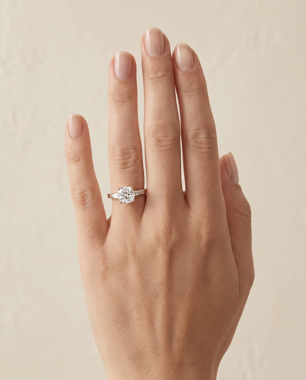 The June Three Stone Cushion Cut Engagement Ring Setting in 14K Rose Gold