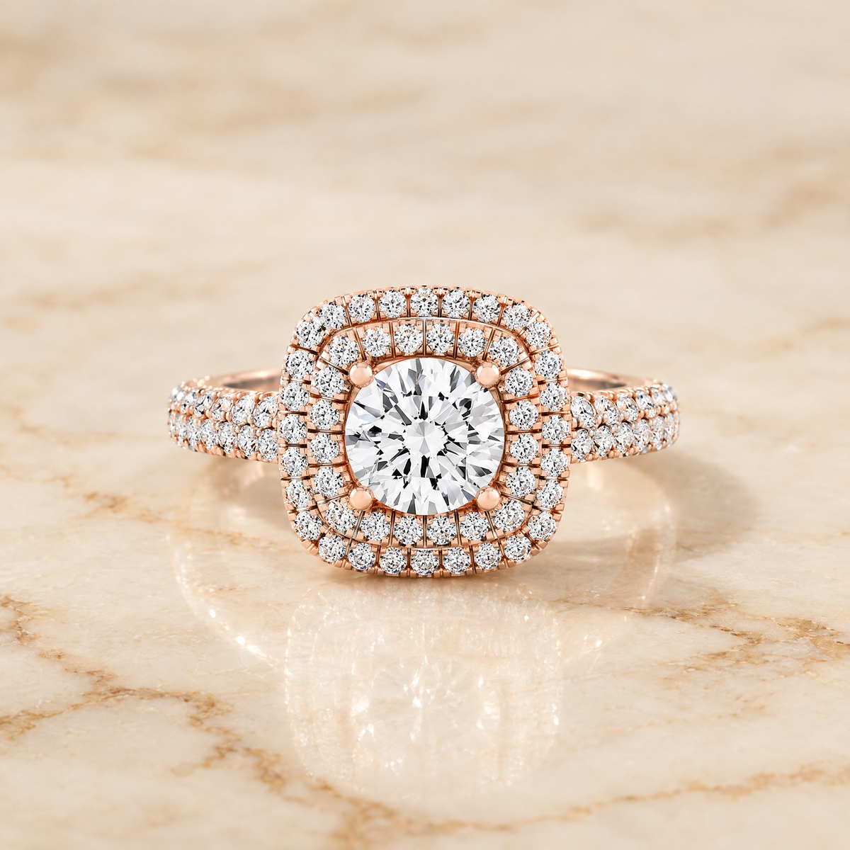 The Dinah Double Halo Round Engagement Ring Setting in 14K Rose Gold