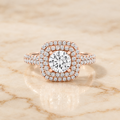 The Dinah Double Halo Round Engagement Ring Setting in 14K Rose Gold