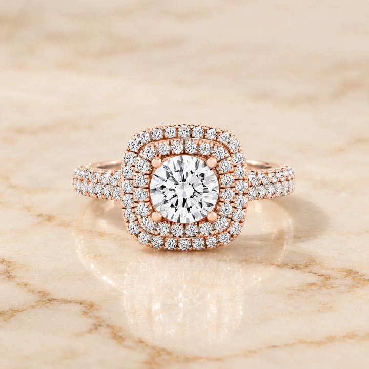 The Dinah Double Halo Round Engagement Ring Setting in 14K Rose Gold