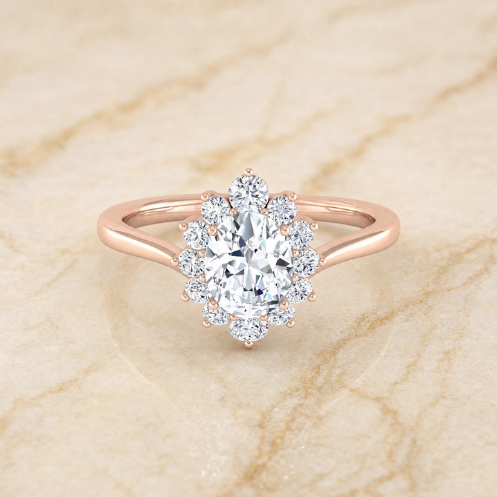 The Eloise Floral Halo Oval Engagement Ring Setting in 14K Rose Gold