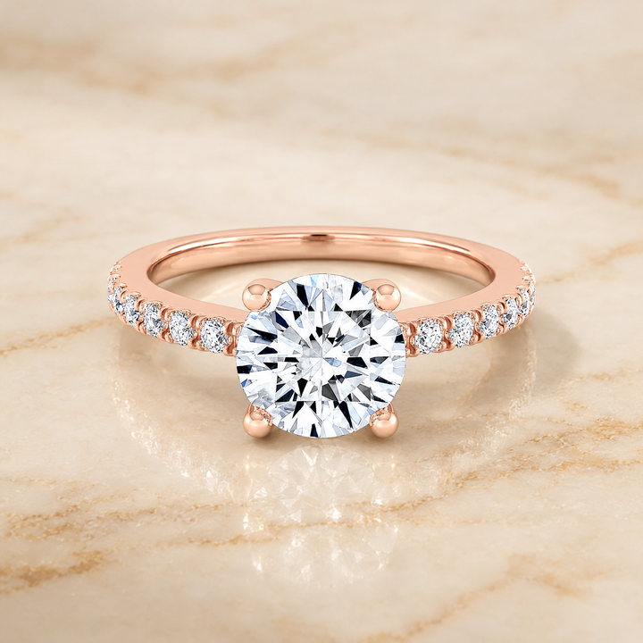 The Norah Classic Linear French Pavé Round Engagement Ring Setting in 14K Rose Gold