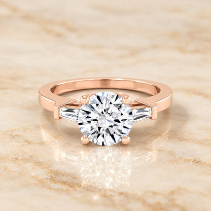 The June Three Stone Round Engagement Ring Setting in 14K Rose Gold