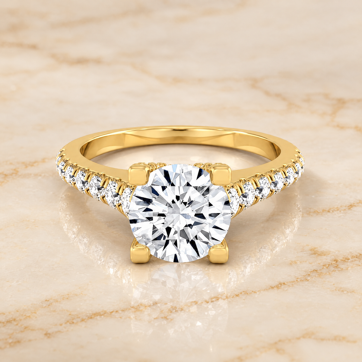 The Mimi Graduated Linear Pavé Round Engagement Ring Setting in 18K Yellow Gold