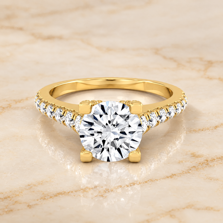 The Mimi Graduated Linear Pavé Round Engagement Ring Setting in 18K Yellow Gold