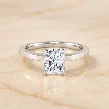 The Carmen Beveled Edge Comfort Fit Solitaire Radiant Cut Engagement Ring Setting in Platinum