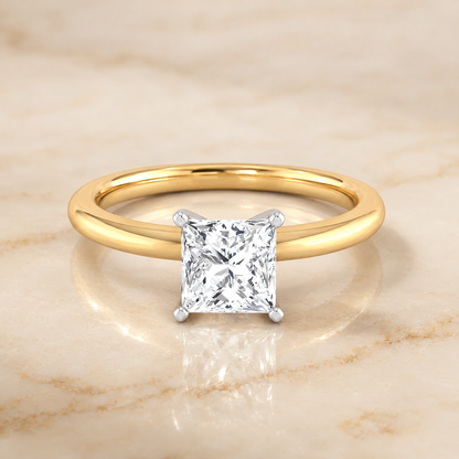 The Floria Comfort Fit Claw Prong Solitaire Princess Cut Engagement Ring Setting in 18K Yellow Gold