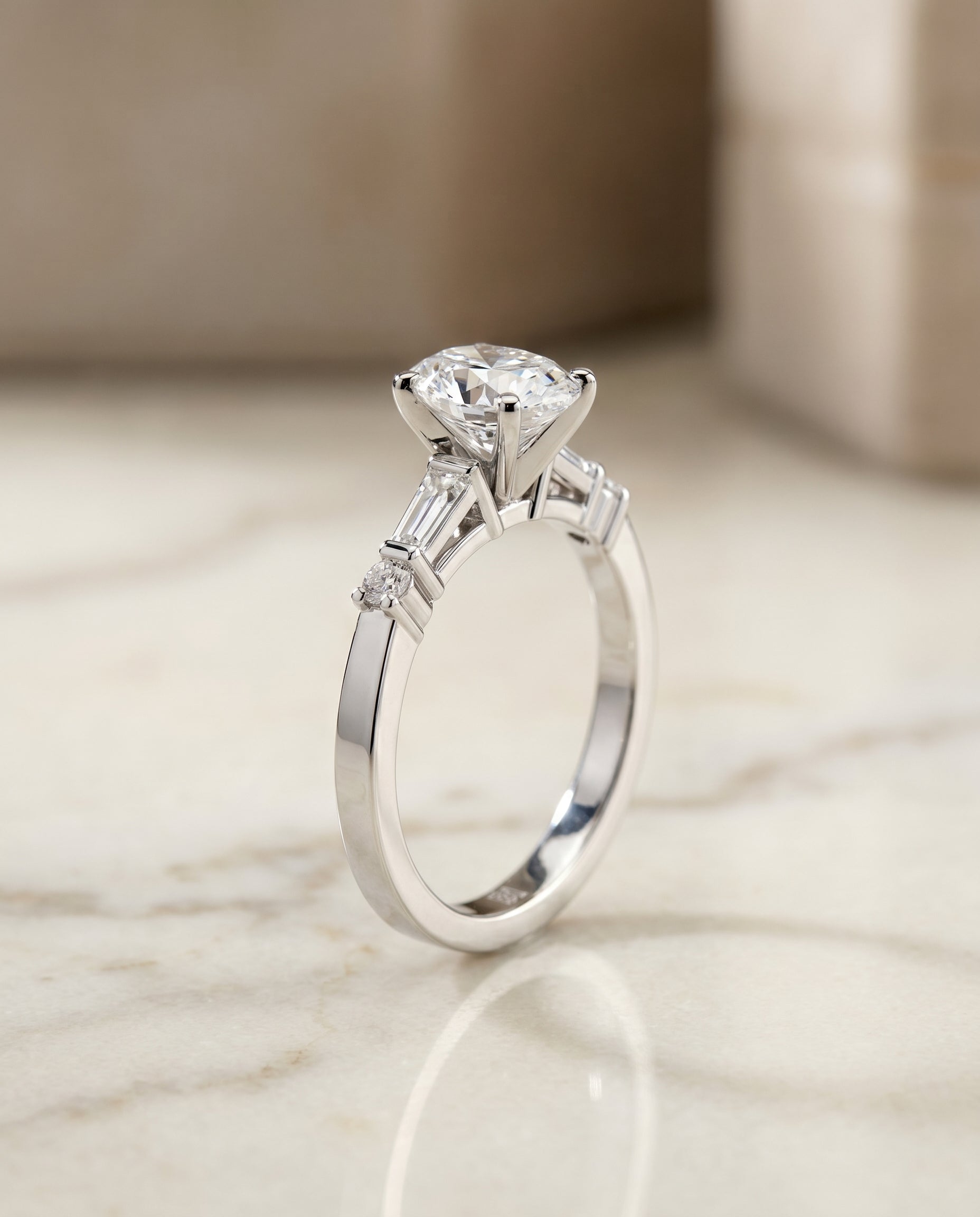 Tapered Baguette Three Stone styling on The Diana oval engagement ring setting | RockHer