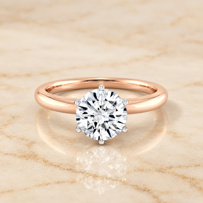The Elettra Timeless Comfort Fit Six Prong Solitaire Round Engagement Ring Setting in 14K Rose Gold