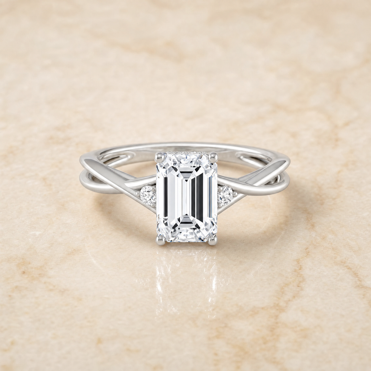 The Dusty Hidden Halo Solitaire Emerald Cut Engagement Ring Setting in Platinum