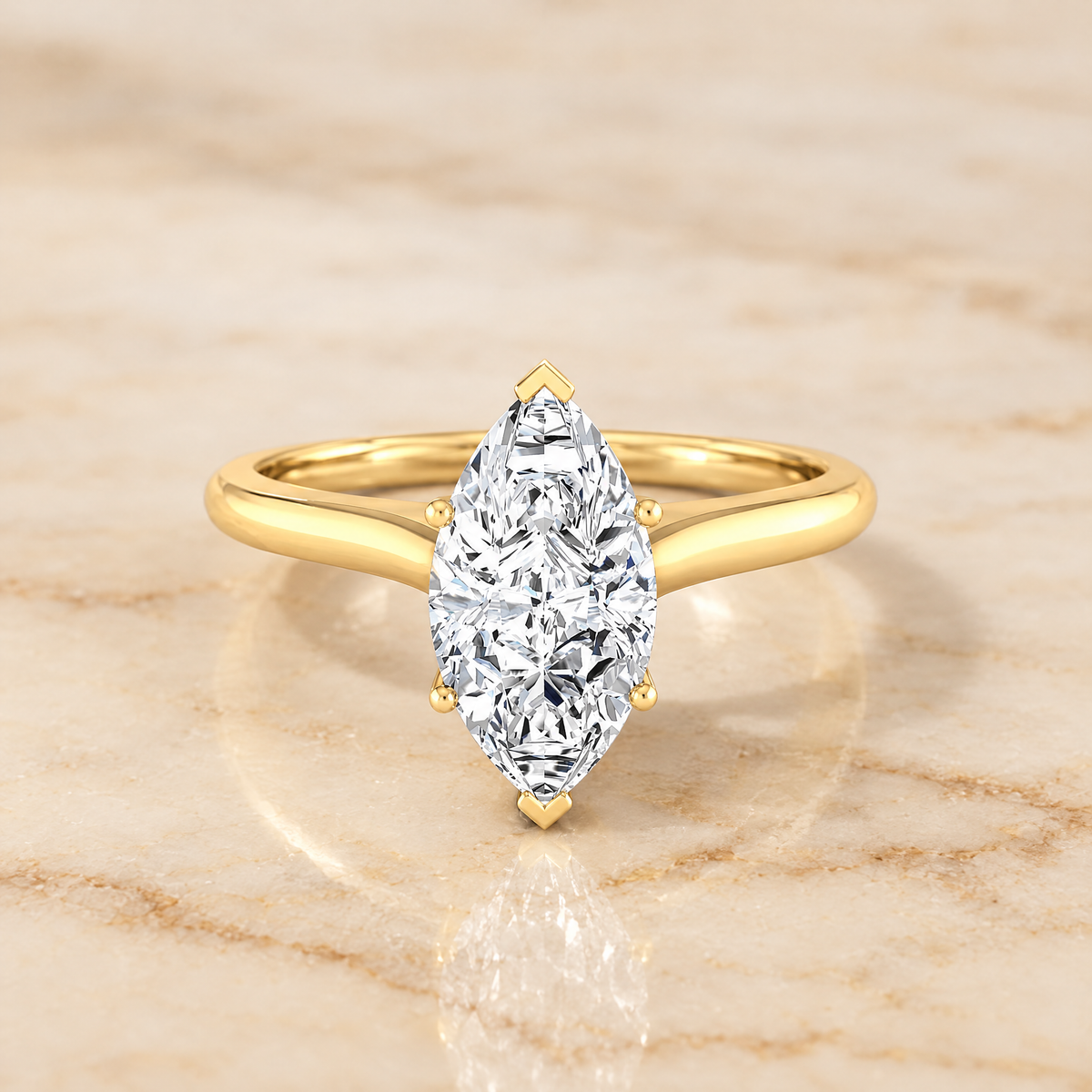 The Rosanna Cathedral Surprise Stone Solitaire Marquise Engagement Ring Setting in 18K Yellow Gold