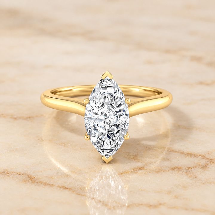 The Rosanna Cathedral Surprise Stone Solitaire Marquise Engagement Ring Setting in 18K Yellow Gold